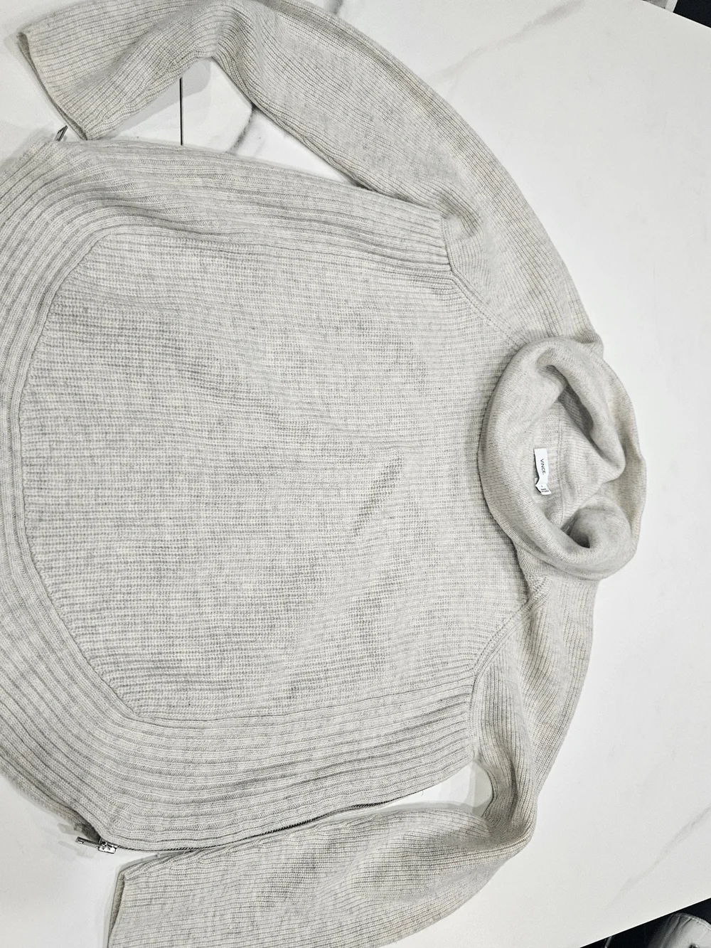 Vince Gray Ribbed Cowl Neck Sweater Cashmere/wool Side Zippers